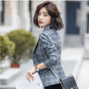 Women Office Wear Check Blazers Coat Spring Jackets One Buttle Vintage Long Sleeve Pockets Female Outerwear Chic Tops