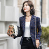 Women Office Wear Check Blazers Coat Spring Jackets One Buttle Vintage Long Sleeve Pockets Female Outerwear Chic Tops