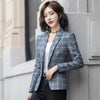 Women Office Wear Check Blazers Coat Spring Jackets One Buttle Vintage Long Sleeve Pockets Female Outerwear Chic Tops