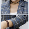 Women Office Wear Check Blazers Coat Spring Jackets One Buttle Vintage Long Sleeve Pockets Female Outerwear Chic Tops