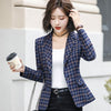 Women Office Wear Check Blazers Coat Spring Jackets One Buttle Vintage Long Sleeve Pockets Female Outerwear Chic Tops
