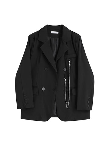 Women Office Wear Double-breasted Black Blazer Coat Vintage Long Sleeve Suit Jacket Pockets Female Outerwear Chic Tops