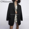 Women Office Wear Single Breasted Black Blazer Coat Vintage Long Sleeve Suit Jacket Pockets Female Outerwear Chic Tops