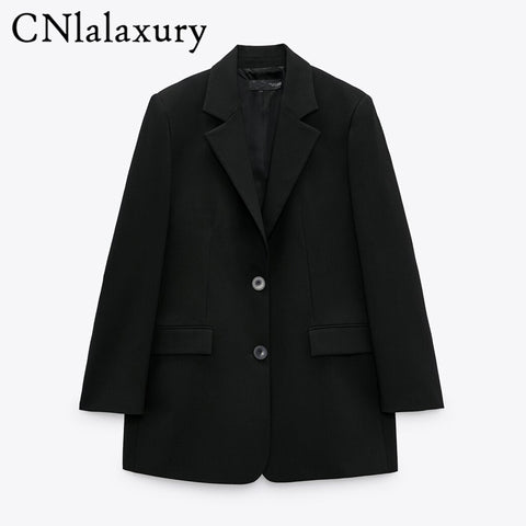 Women Office Wear Single Breasted Black Blazer Coat Vintage Long Sleeve Suit Jacket Pockets Female Outerwear Chic Tops