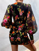 Women  Party Floral Printing Mini Dress High Waist V Neck Lantern Long Sleeve Bodycon Dresses Beach Vacation Summer
