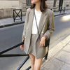 Women Plaid Skirt Suits Double Breasted Jacket Blazer & High Waist Mini Skirt Casual Female 2 Pieces Set