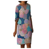 Women  Plus Size Floral Printed Half Sleeved Sexy V-Neck Knee-Length Dress Casual Daily Streetwear Summer Vocation Dress