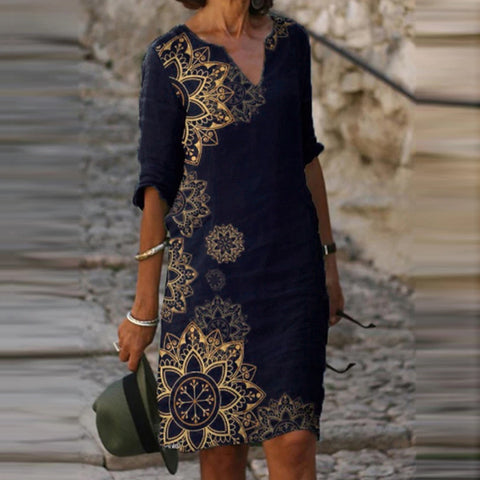 Women  Plus Size Floral Printed Half Sleeved Sexy V-Neck Knee-Length Dress Casual Daily Streetwear Summer Vocation Dress