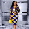 Women Print 2 Piece Skirt Set Dashiki African Long Sleeve Crop Top Suit Midi Skirt Casual Plus Size Two Piece Set Outfit