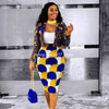 Women Print 2 Piece Skirt Set Dashiki African Long Sleeve Crop Top Suit Midi Skirt Casual Plus Size Two Piece Set Outfit