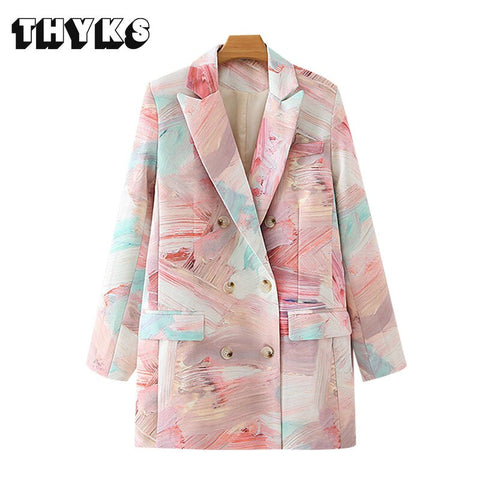 Women Print Blazers Coat Vintage Oversize Jacket Female Outerwear Suit with Shorts Chic Tops+Pants 2 Piece Set 2023 TRAF