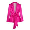 Women Rose Red Bow Tied Satin Blazer Coat 2023 Full Sleeves Pleated Notched Casual Female Outerwear