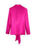 Women Rose Red Bow Tied Satin Blazer Coat 2023 Full Sleeves Pleated Notched Casual Female Outerwear