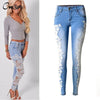 Women Fashion Side Lace Jeans Hollow Out Skinny Denim Jeans Woman Pencil Pants Patchwork Trousers for Women Ropa Mujer QL2143