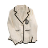Women Single Breasted Loose Weave Blazer Coat Vintage Long Sleeve Badge Female Small Fragrance Outerwear Chic Tops M-4XL