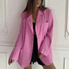 Women Single Button Thin Blazer Coat Vintage Long Sleeve Pockets Female Outerwear Chic Girls Casual Blouse