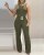 Women Sleeveless Plain Crop Top Sexy High Waist Skinny Bodycon Long Trousers Two Pieces Suit Flare Pants Set With Belt