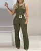 Women Sleeveless Plain Crop Top Sexy High Waist Skinny Bodycon Long Trousers Two Pieces Suit Flare Pants Set With Belt