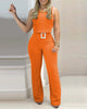 Women Sleeveless Plain Crop Top Sexy High Waist Skinny Bodycon Long Trousers Two Pieces Suit Flare Pants Set With Belt