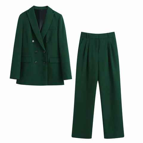 Women Solid Color Buttons Blazers Coat Vintage Long Sleeve Female Outerwear And High Waist Casual Suit Pants Chic Set