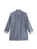 Women Striped Blazer With Pockets Three Quarter Sleeves Jacket Coat Vintage Notched Collar Female Long Clothing Mujer