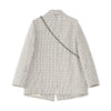 Women Tweed White Plaid With Bag Suit Oversized Blazer Lapel Notched Long Sleeve Loose Fit Jacket Autumn 2023 Female