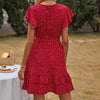 Women  V-neck Polka Dot Dress Stylish Short Sleeve Lace-up Dress for Ladies Female