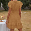 Women  V-neck Polka Dot Dress Stylish Short Sleeve Lace-up Dress for Ladies Female