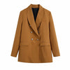 Women With Metal Buttons Blazers Coat Vintage Long Sleeve Female Outerwear And High Waist Casual Suit pants Chic Sets
