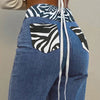 Women Y2K High Waist Striped Splicing Jeans Casual Pocket Zebra Print Long Pants Loose Full Length Jeans Streetwear