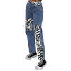 Women Y2K High Waist Striped Splicing Jeans Casual Pocket Zebra Print Long Pants Loose Full Length Jeans Streetwear