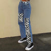 Women Y2K High Waist Striped Splicing Jeans Casual Pocket Zebra Print Long Pants Loose Full Length Jeans Streetwear