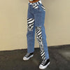 Women Y2K High Waist Striped Splicing Jeans Casual Pocket Zebra Print Long Pants Loose Full Length Jeans Streetwear