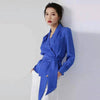 Women Faux Silk Shirt waist tie with bowtie V-neck satin Blouses elegant Cardigan long-sleeved Stitching Tops with Belt 2022