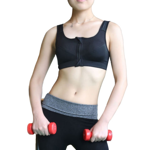 Women Fitness Crop Top Stretch Workout Tanks Seamless Vest Bra Zipper Cotton Bra