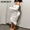 Women Flare Sleeve Off Shoulder Bodycon Dress