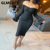 Women Flare Sleeve Off Shoulder Bodycon Dress