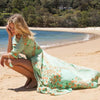 Women Floral Dress Summer High Split Dress Sexy V-neck Beach Boho Dress Three Quarter Sleeves Maxi Long Dresses Plus Size S-XXL