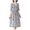 Women Floral Mulberry Silk Butterfly Sleeve Midi Dress Summer Boho Light Beach Dress 2023 Bodycon Elegant Party Vestidos