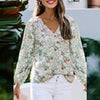 Women Floral Print Chiffon Blouses Spring Casual Lantern Sleeve Tops Loose Boho V Neck Shirts Streetwear Woman Blouses