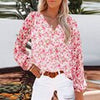 Women Floral Print Chiffon Blouses Spring Casual Lantern Sleeve Tops Loose Boho V Neck Shirts Streetwear Woman Blouses