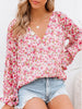 Women Floral Print Chiffon Blouses Spring Casual Lantern Sleeve Tops Loose Boho V Neck Shirts Streetwear Woman Blouses
