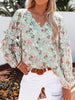Women Floral Print Chiffon Blouses Spring Casual Lantern Sleeve Tops Loose Boho V Neck Shirts Streetwear Woman Blouses