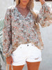 Women Floral Print Chiffon Blouses Spring Casual Lantern Sleeve Tops Loose Boho V Neck Shirts Streetwear Woman Blouses