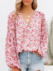 Women Floral Print Chiffon Blouses Spring Casual Lantern Sleeve Tops Loose Boho V Neck Shirts Streetwear Woman Blouses