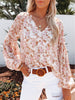 Women Floral Print Chiffon Blouses Spring Casual Lantern Sleeve Tops Loose Boho V Neck Shirts Streetwear Woman Blouses