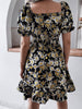 Women Floral Print Short Sleeve Summer Dress Elegant Puff Sleeve Ruffles V-Neck Elastic Waist Beach Dresses 2023 Casual Dress