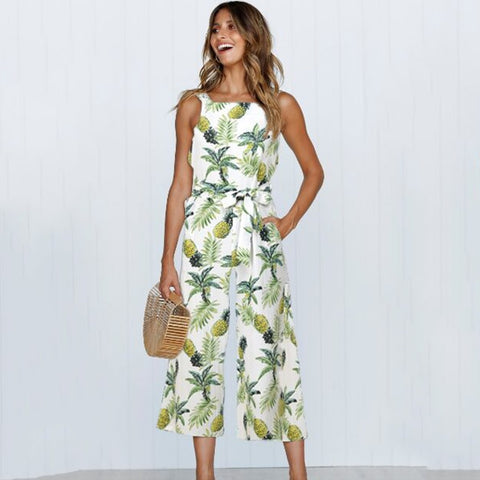 Women Floral Printed Jumpsuit 2022 Summer Strap Sleeveless Wide Leg Pants Overalls Fashion Ladies Boho Beach Jumpsuits Trousers