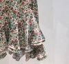 Women Floral Printed Mini Dress Hem Ruffles High Waist Short Sleeve Buttons Summer Female V-Neck Robe