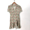 Women Floral Printed Mini Dress Hem Ruffles High Waist Short Sleeve Buttons Summer Female V-Neck Robe